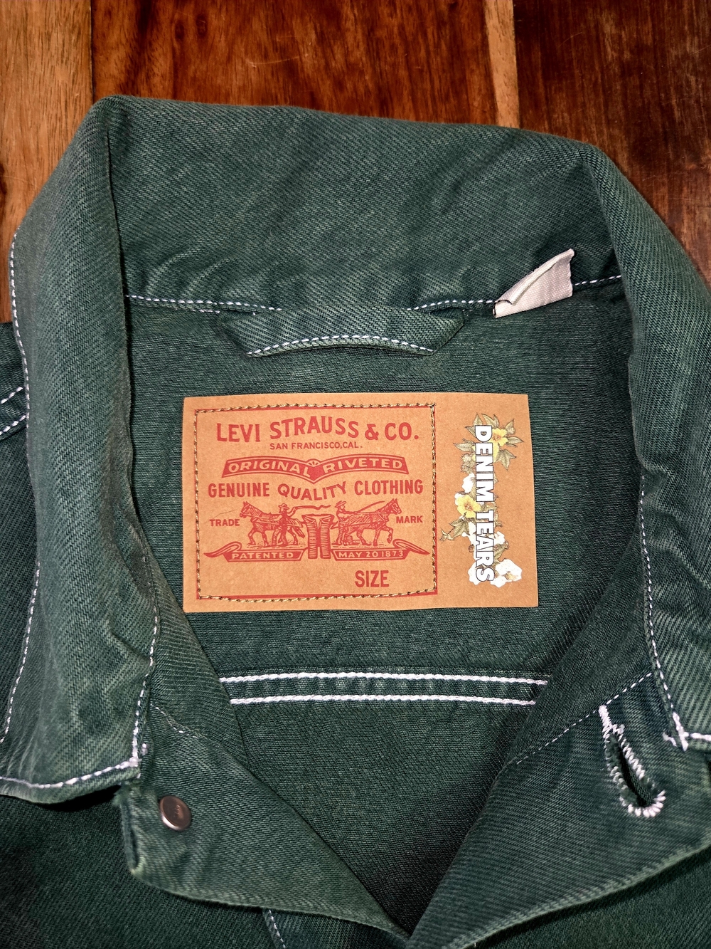 Denim Tears x Levi's Type-2 Long-Sleeve Green Denim Jacket. Size Large - Picture 6 of 9
